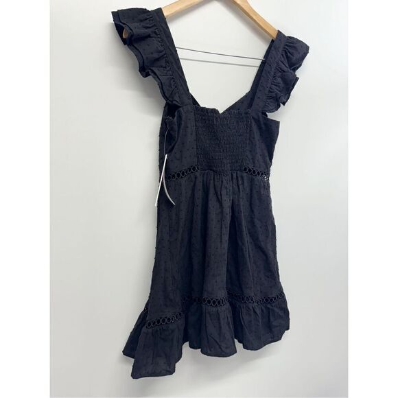 AQUA Mini Dress Womens Size Extra Small Clip Dot Flutter Sleeves in Black NWT - Picture 11 of 12